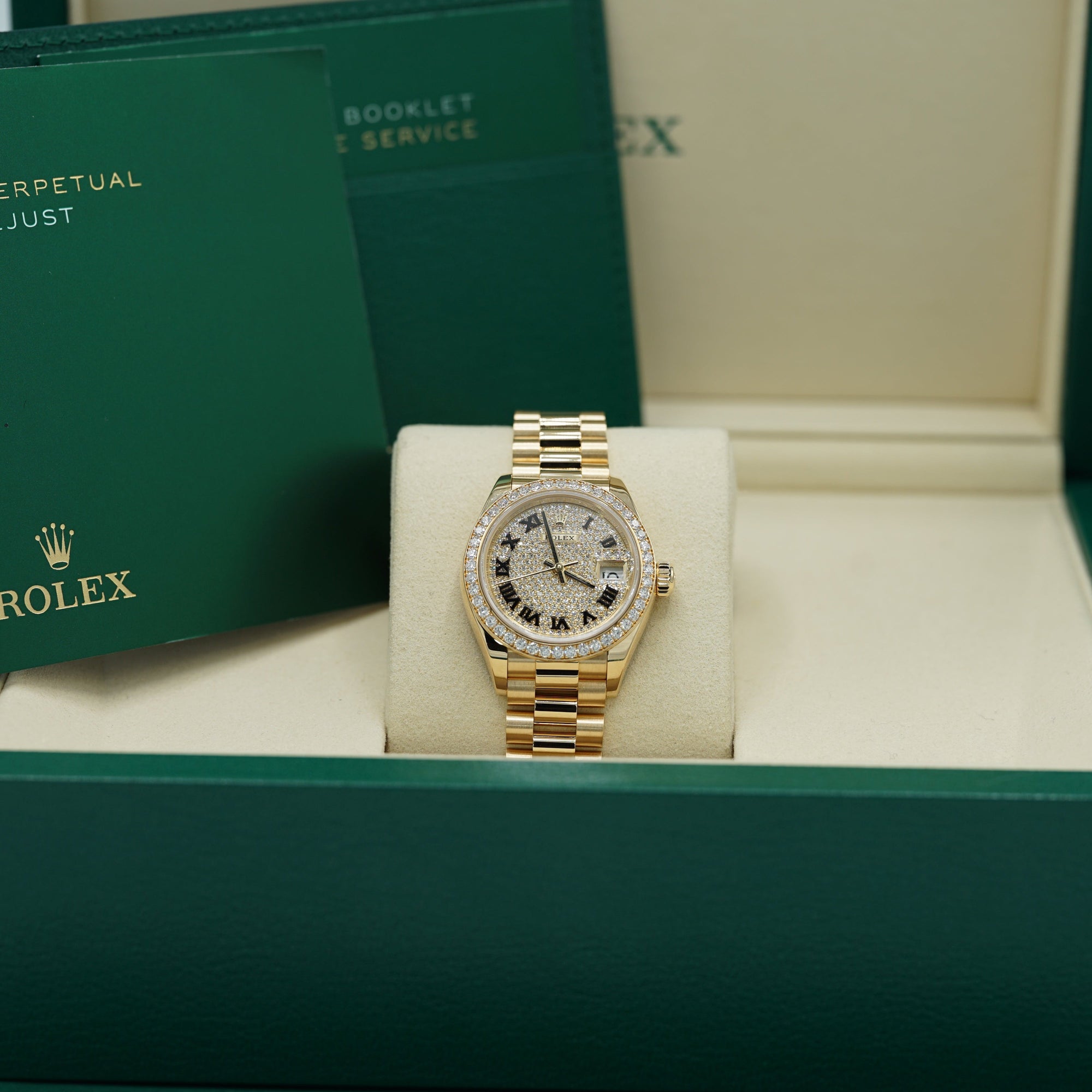 Rolex Oyster 28 mm Diamond-Paved Dial 18k Yellow Gold President Bracelet 279138rbr-0029 - WATCHXNYC