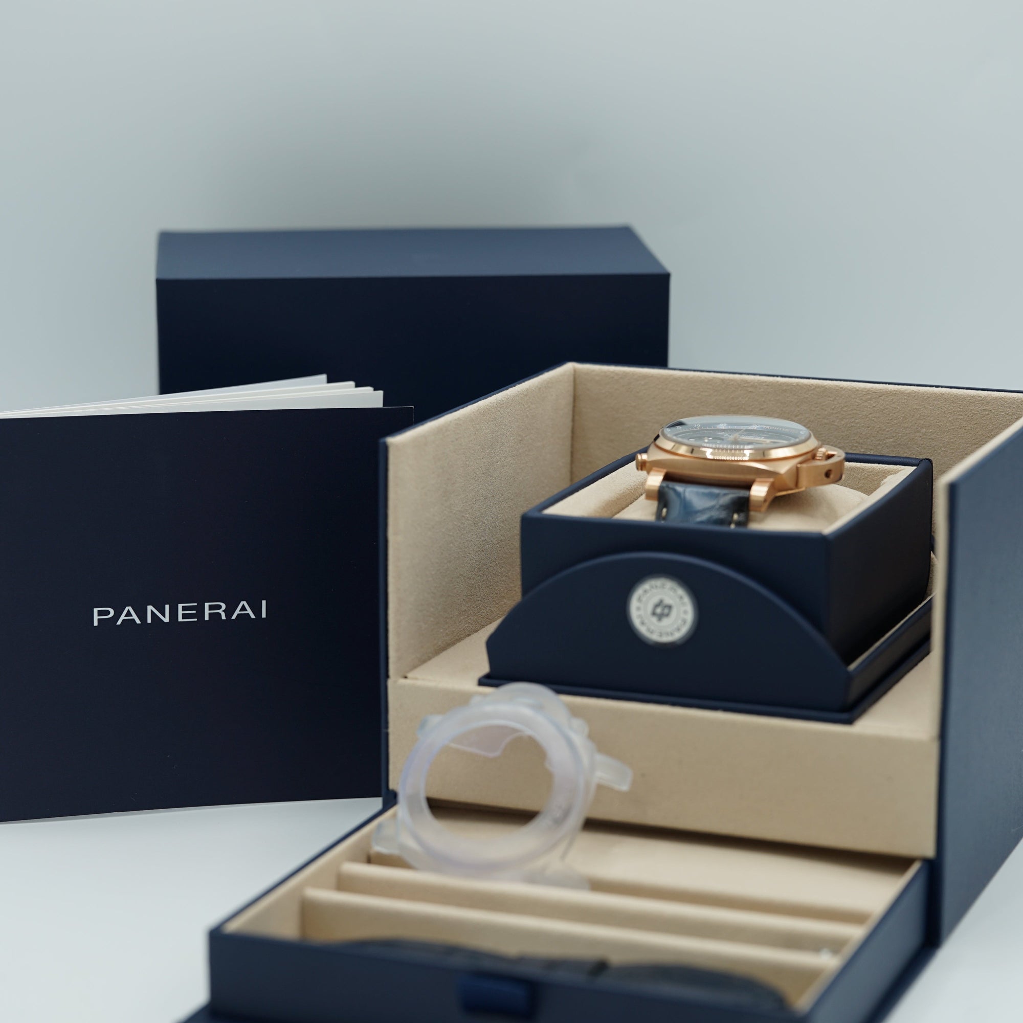 Panerai Luminor Chrono Goldtech™ 44 mm Blue Dial Panerai Goldtech   Dark Blue Leather Strap PAM01111 - WATCHXNYC