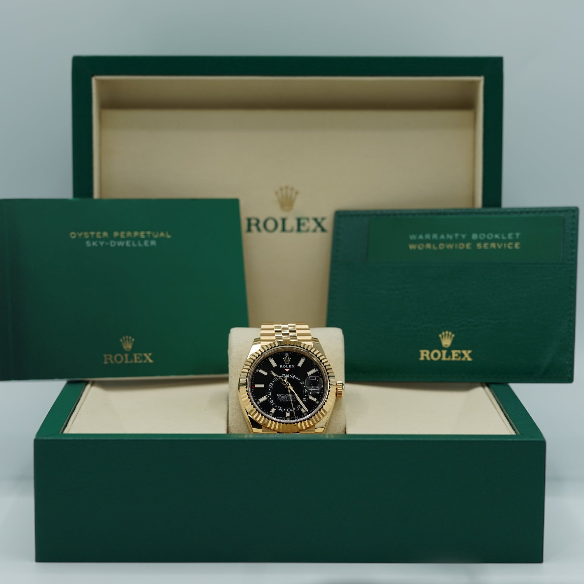 Rolex Sky-Dweller 42 mm Bright Black Dial 18k Yellow Gold Jubilee 336938-0005 - WATCHXNYC