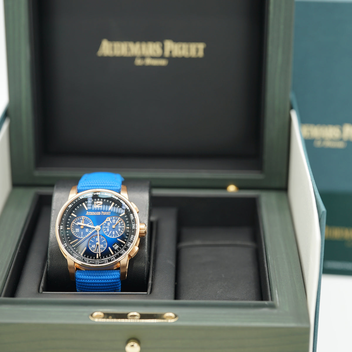 Audemars Piguet Code 11.59 41mm Lacquered Blue Dial Rose Gold Blue Strap 26393OR.OO.A027KB.01 - WATCHXNYC