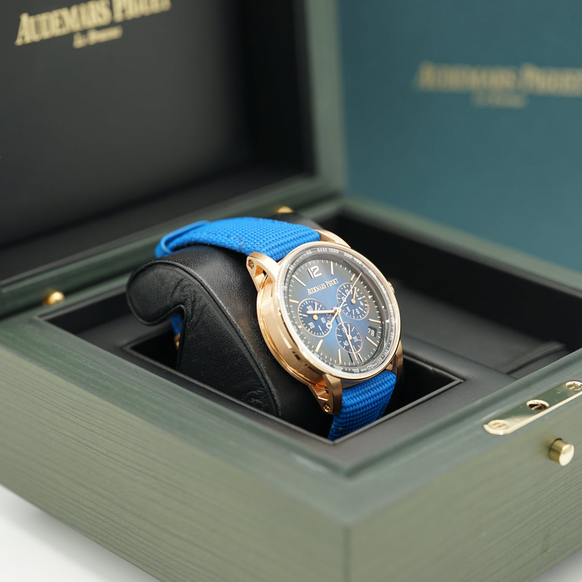 Audemars Piguet Code 11.59 41mm Lacquered Blue Dial Rose Gold Blue Strap 26393OR.OO.A027KB.01 - WATCHXNYC
