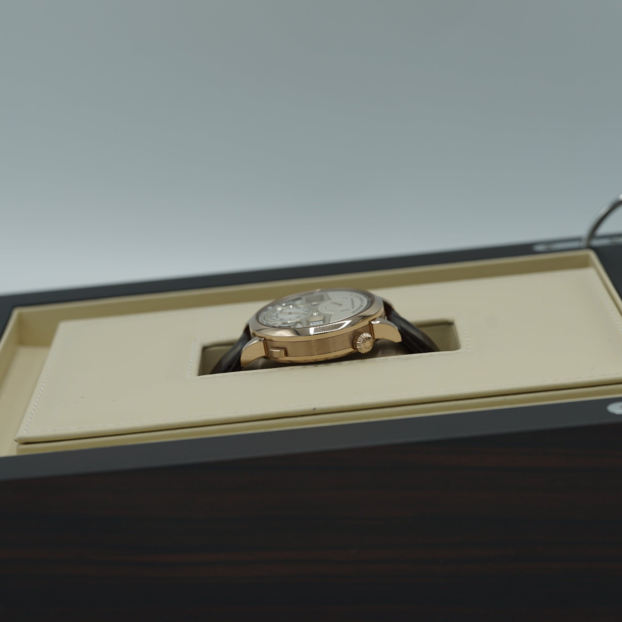 A. Lange & Sohne Zeitwerk Decimal Strike 44.2 mm Silver Dial 18k Honey Gold   Leather Strap 143.050 / LSLS1436AA - WATCHXNYC
