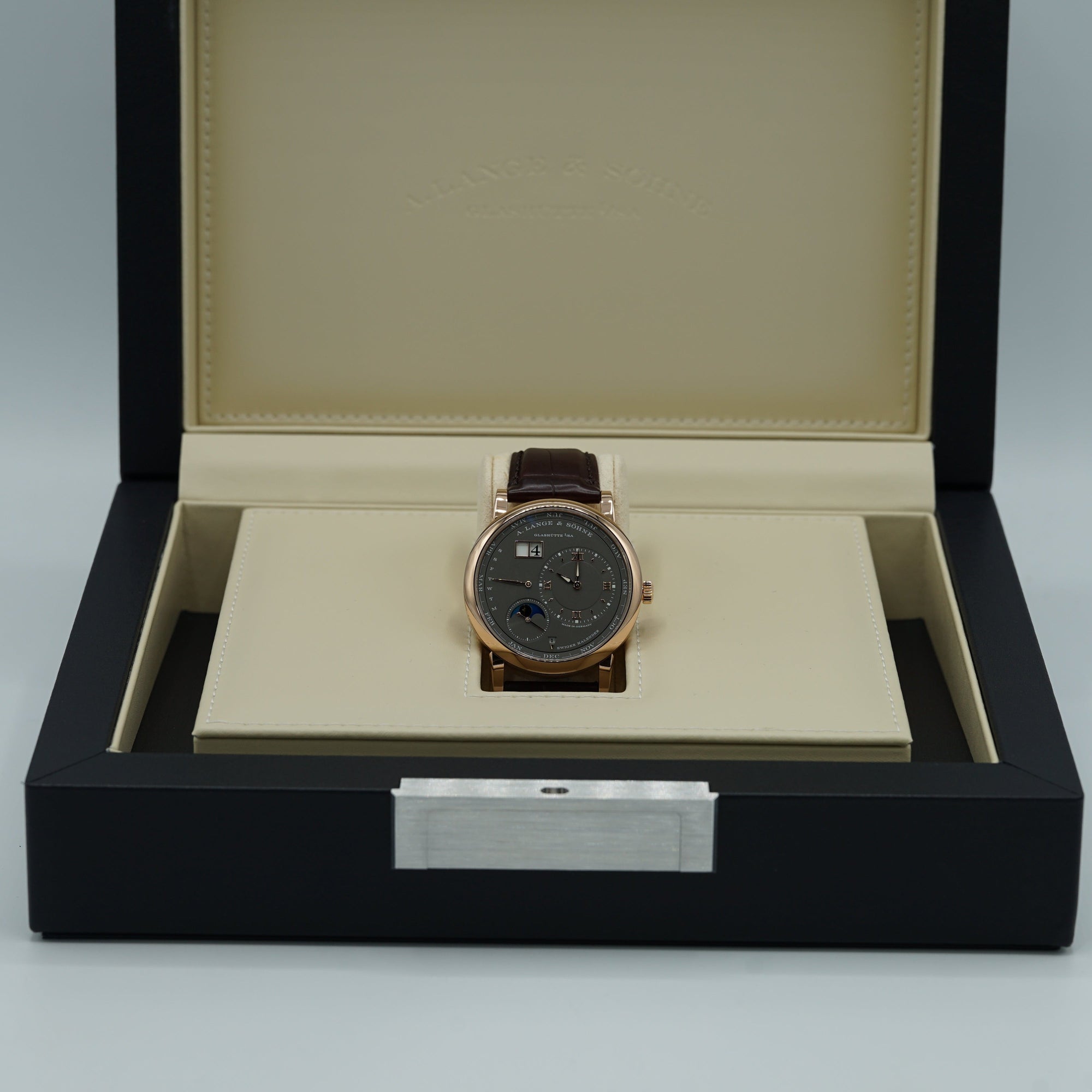 A. Lange & Sohne LANGE 1 PERPETUAL CALENDAR 41.9 mm Grey Dial 18K Pink Gold   Leather Strap 345.033 E / LSLS3454AG - WATCHXNYC