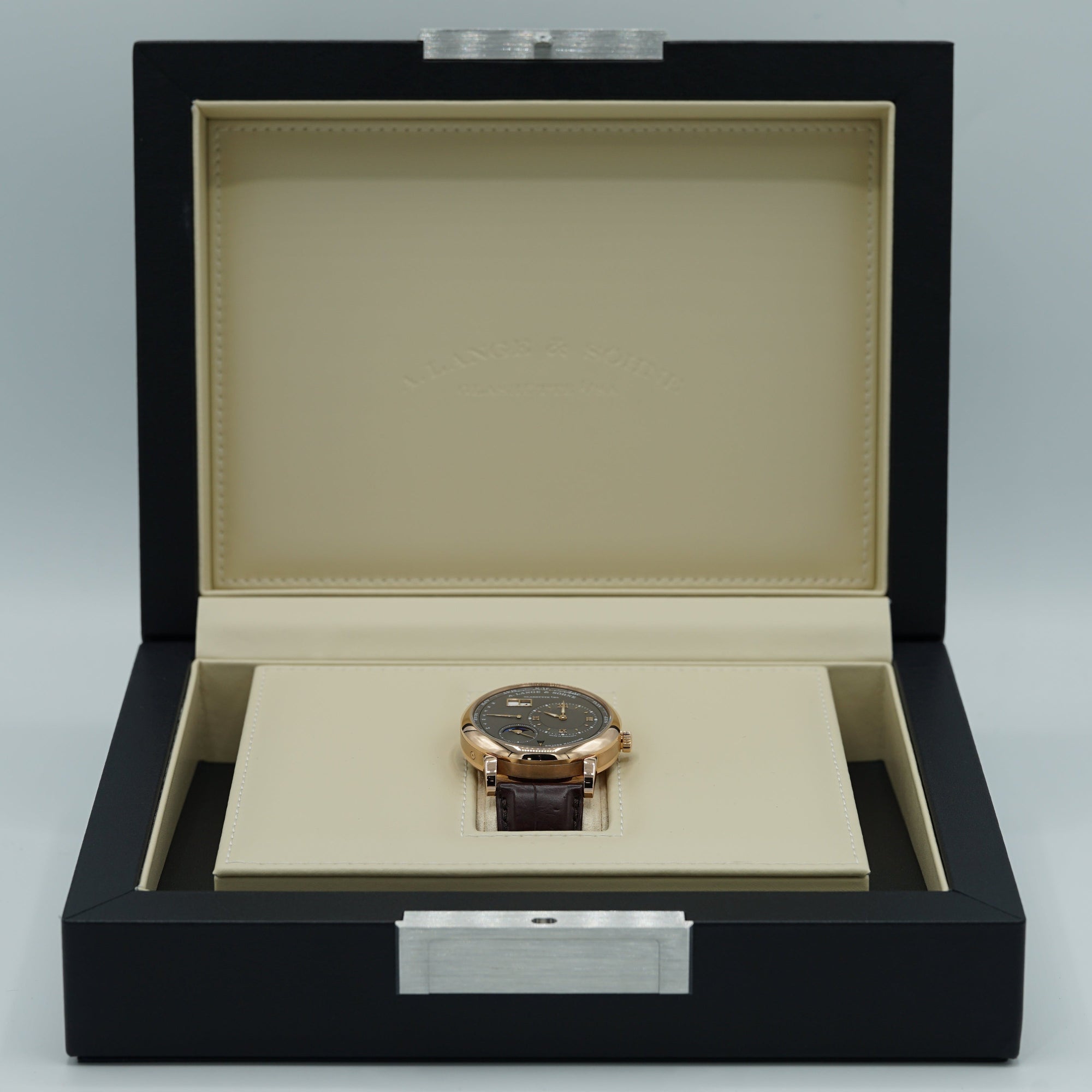 A. Lange & Sohne LANGE 1 PERPETUAL CALENDAR 41.9 mm Grey Dial 18K Pink Gold   Leather Strap 345.033 E / LSLS3454AG - WATCHXNYC