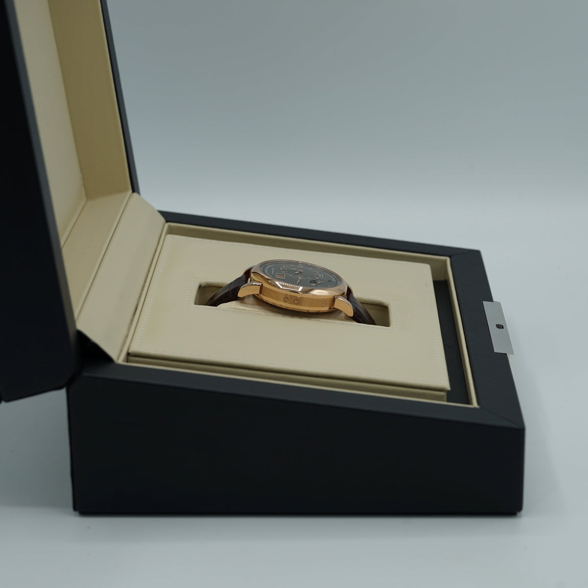 A. Lange &amp; Sohne LANGE 1 PERPETUAL CALENDAR 41.9 mm Grey Dial 18K Pink Gold   Leather Strap 345.033 E / LSLS3454AG - WATCHXNYC