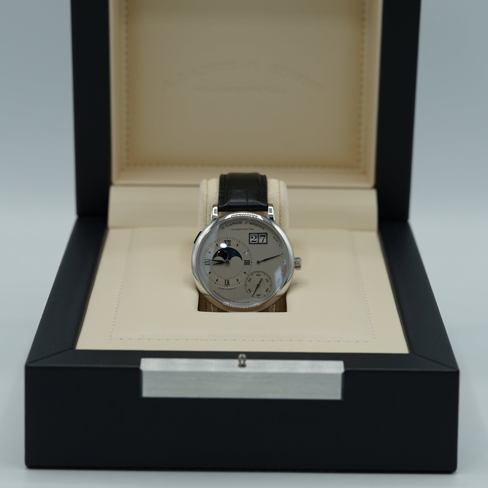 A. Lange & Sohne GRAND LANGE 1 MOON PHASE 41 mm Silver Dial Platinum   Leather Strap 139.025 / LSLS1392AA - WATCHXNYC