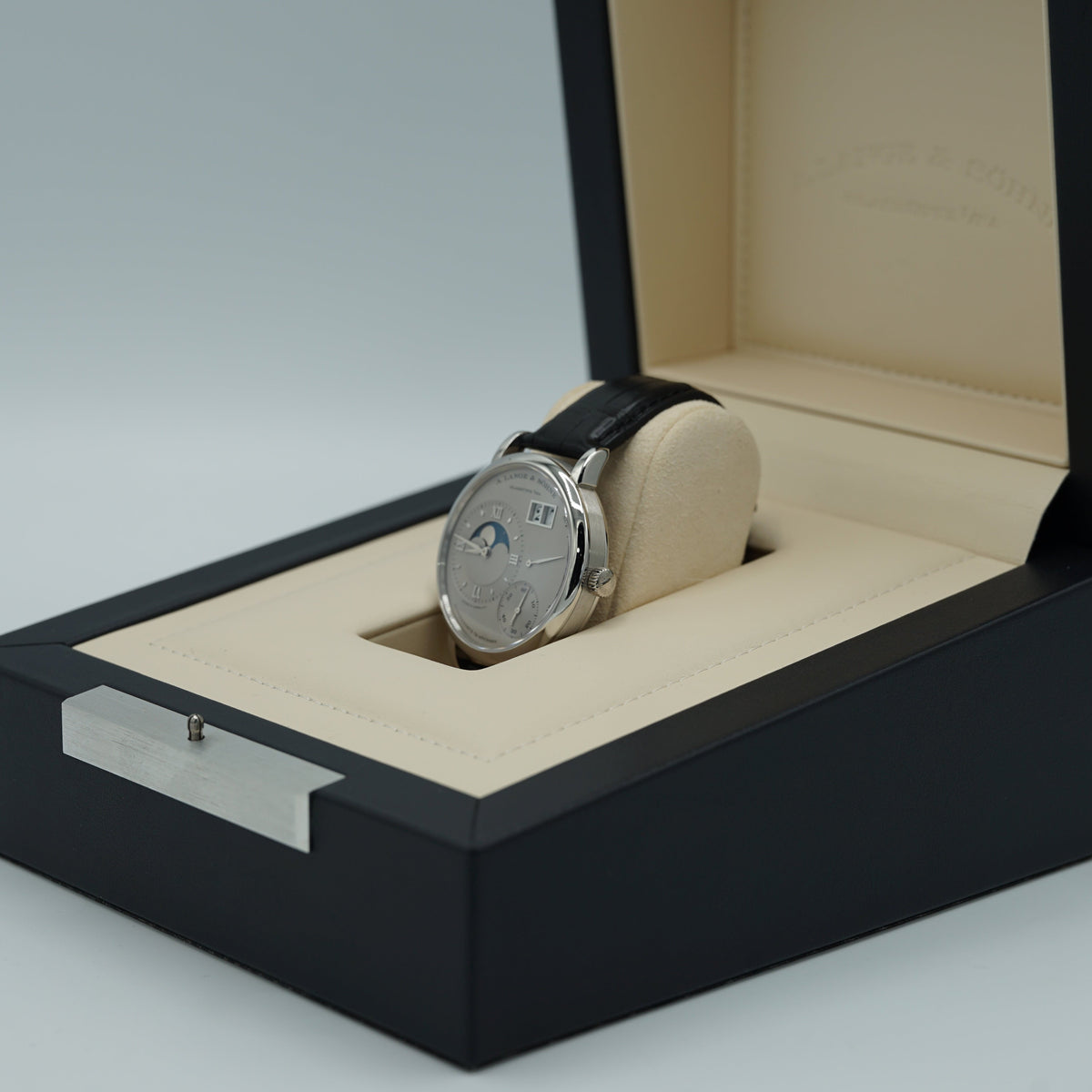 A. Lange & Sohne GRAND LANGE 1 MOON PHASE 41 mm Silver Dial Platinum   Leather Strap 139.025 / LSLS1392AA - WATCHXNYC