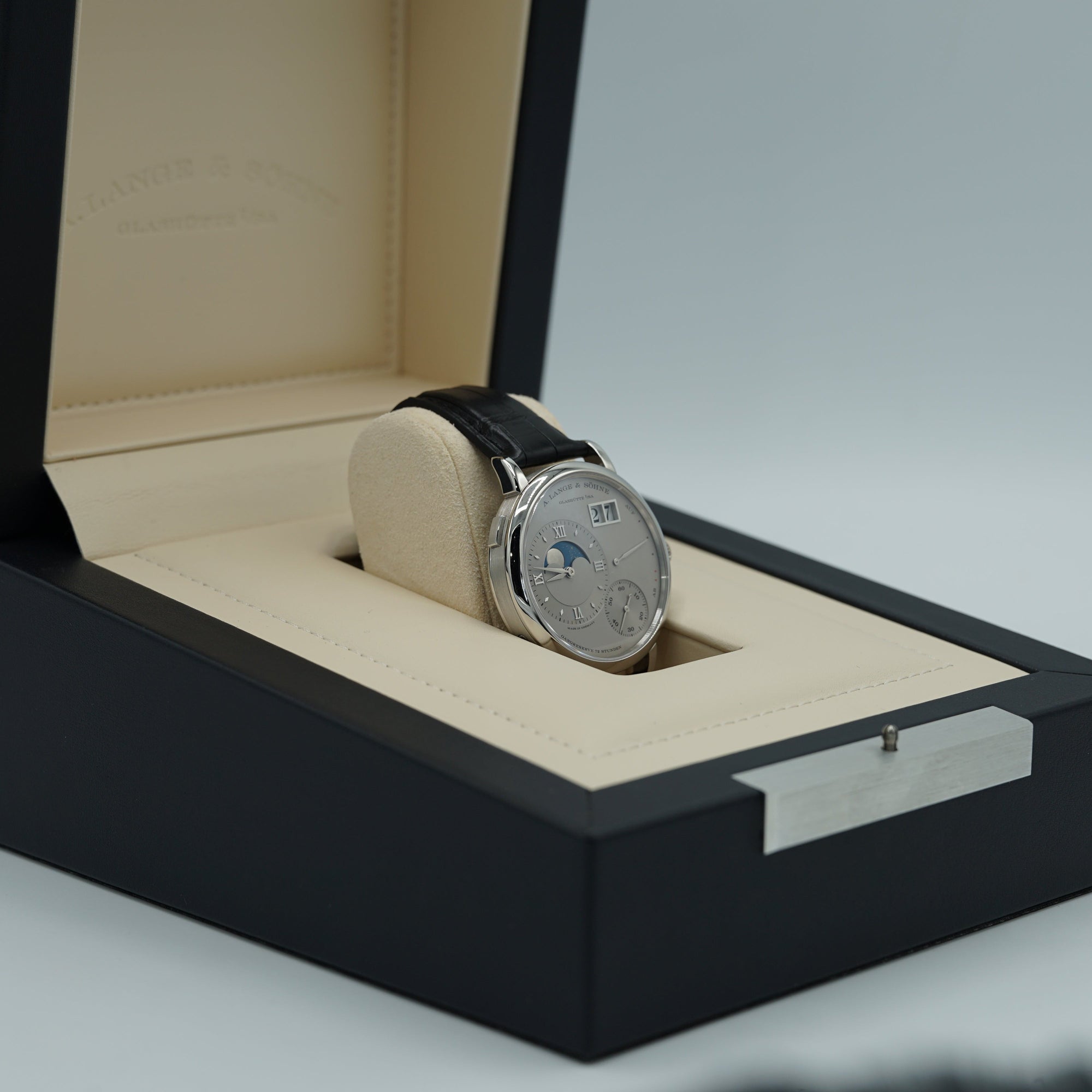 A. Lange & Sohne GRAND LANGE 1 MOON PHASE 41 mm Silver Dial Platinum   Leather Strap 139.025 / LSLS1392AA - WATCHXNYC
