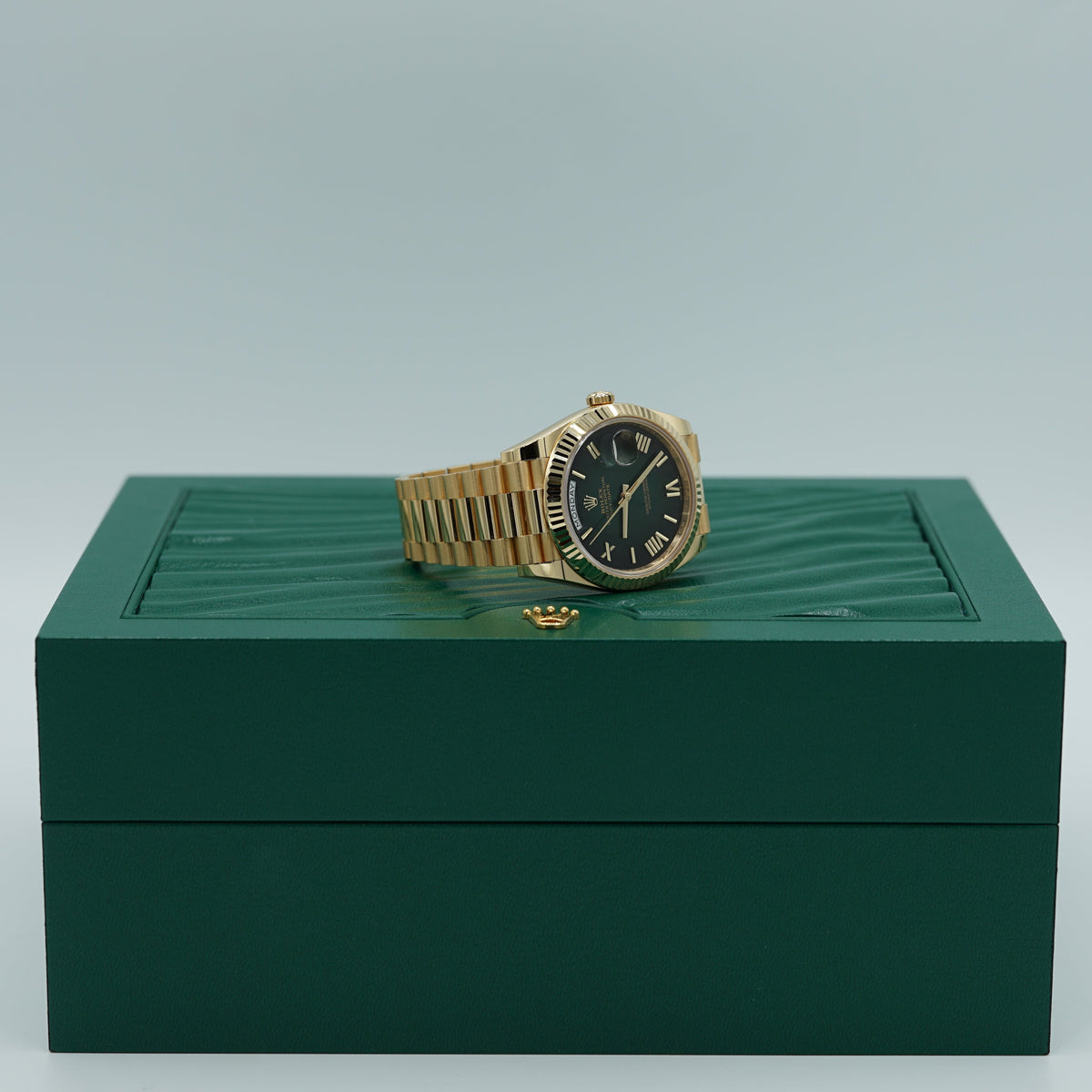 Rolex Day-Date 40 mm Green Ombré Dial 18k Yellow Gold President Bracelet 228238-0069 - WATCHXNYC