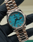 Rolex Day-Date 36 mm Turquoise Set With Diamonds Dial 18 kt Everose Gold President Bracelet 128345rbr-0064 - WATCHXNYC
