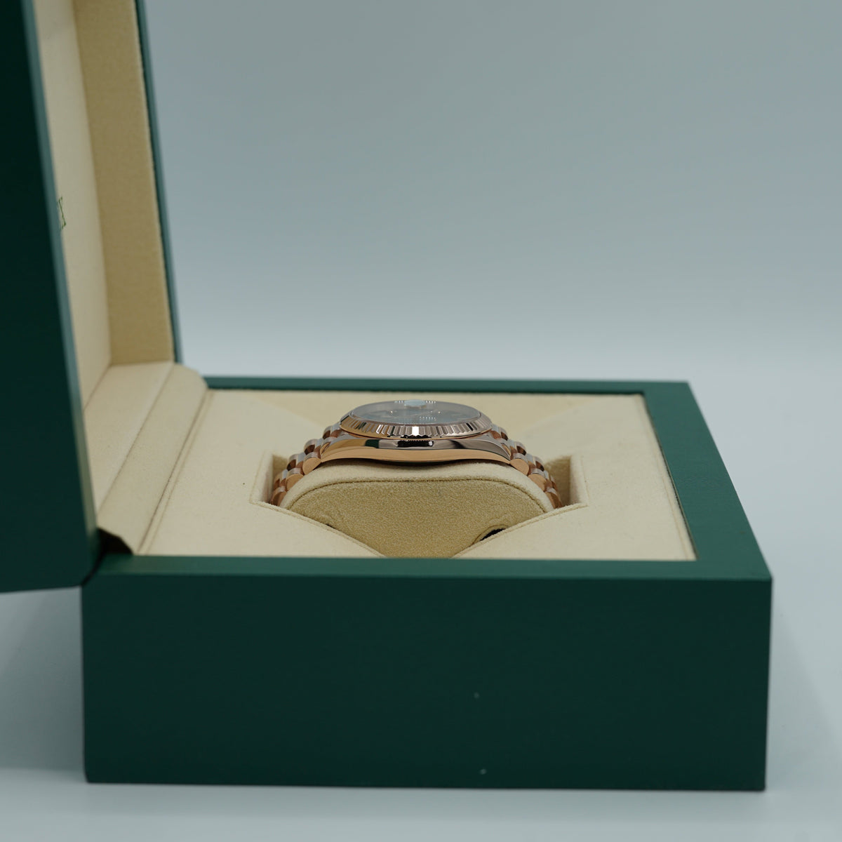 Rolex Oyster 40 mm Olive Green Dial 18 kt Everose Gold President, Semi-Circular Three-Piece Links 228235-0025 - WATCHXNYC