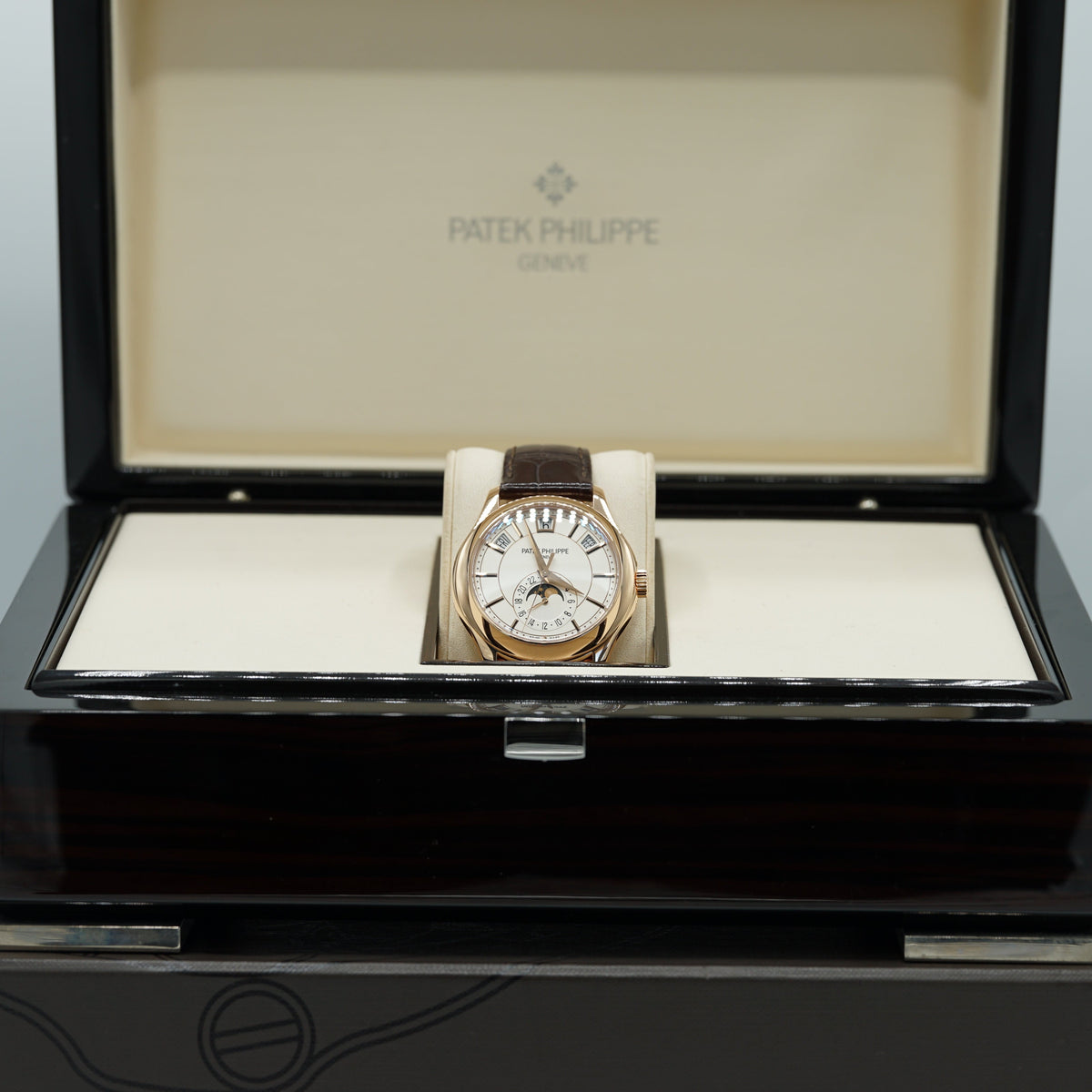 Patek Philippe 5205R-001 Annual Calendar Complications 40mm Opaline White Dial Rose Gold - WATCHXNYC