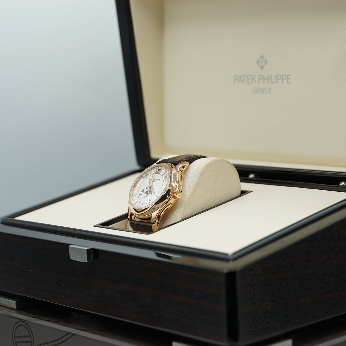 Patek Philippe 5205R-001 Annual Calendar Complications 40mm Opaline White Dial Rose Gold - WATCHXNYC