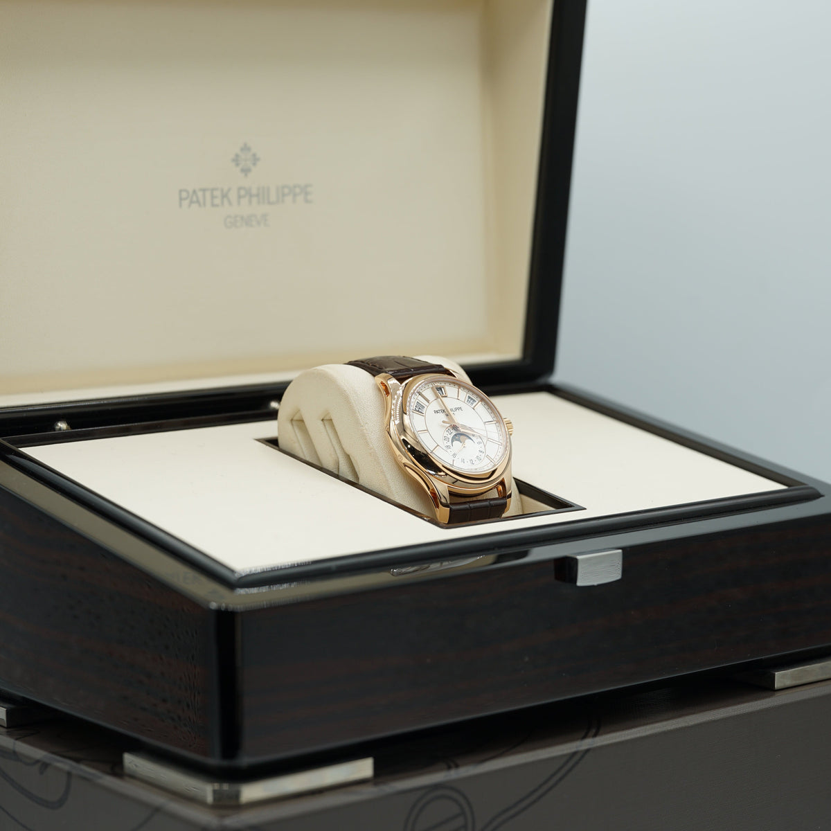 Patek Philippe 5205R-001 Annual Calendar Complications 40mm Opaline White Dial Rose Gold - WATCHXNYC