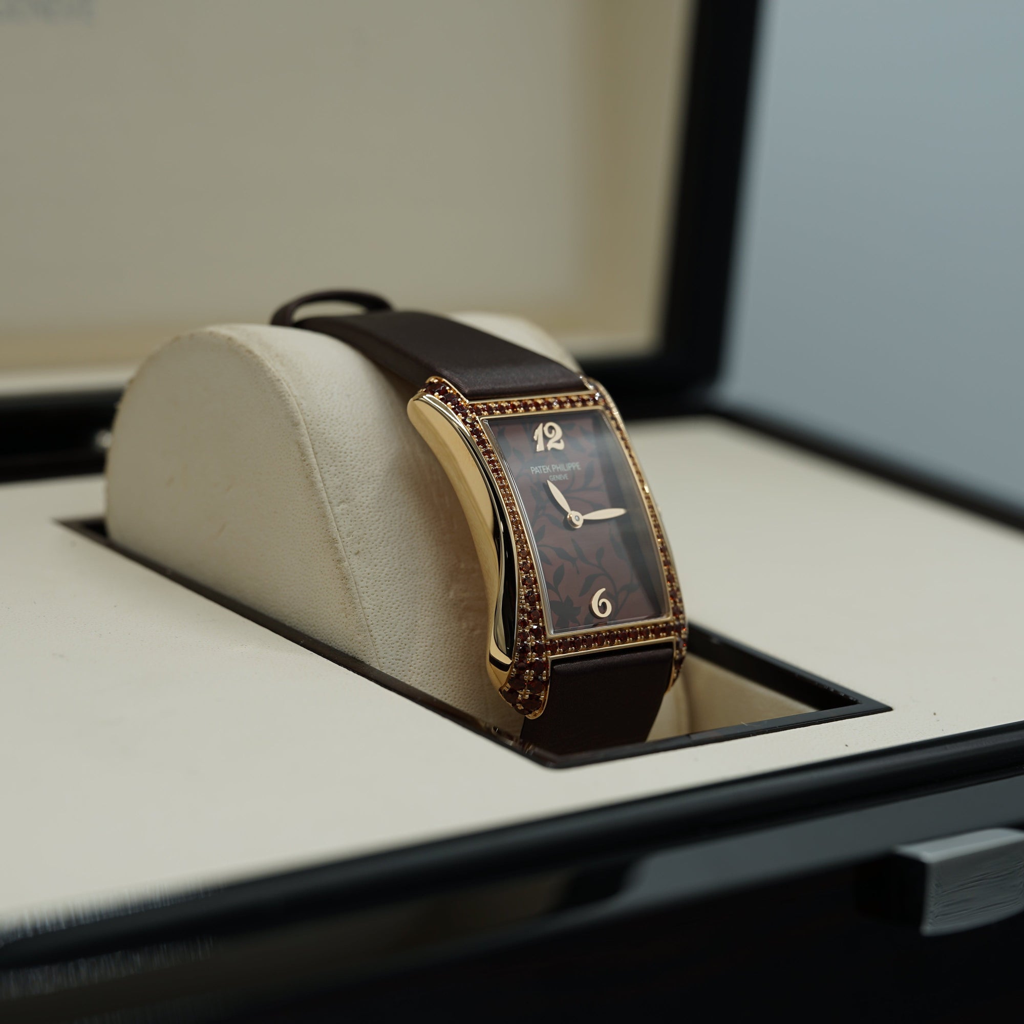 Patek Philippe Gondolo Serata Brown Flora Motif Dial Rose Gold Case   Brown Strap 40.85mm 4962-200R-001 - WATCHXNYC