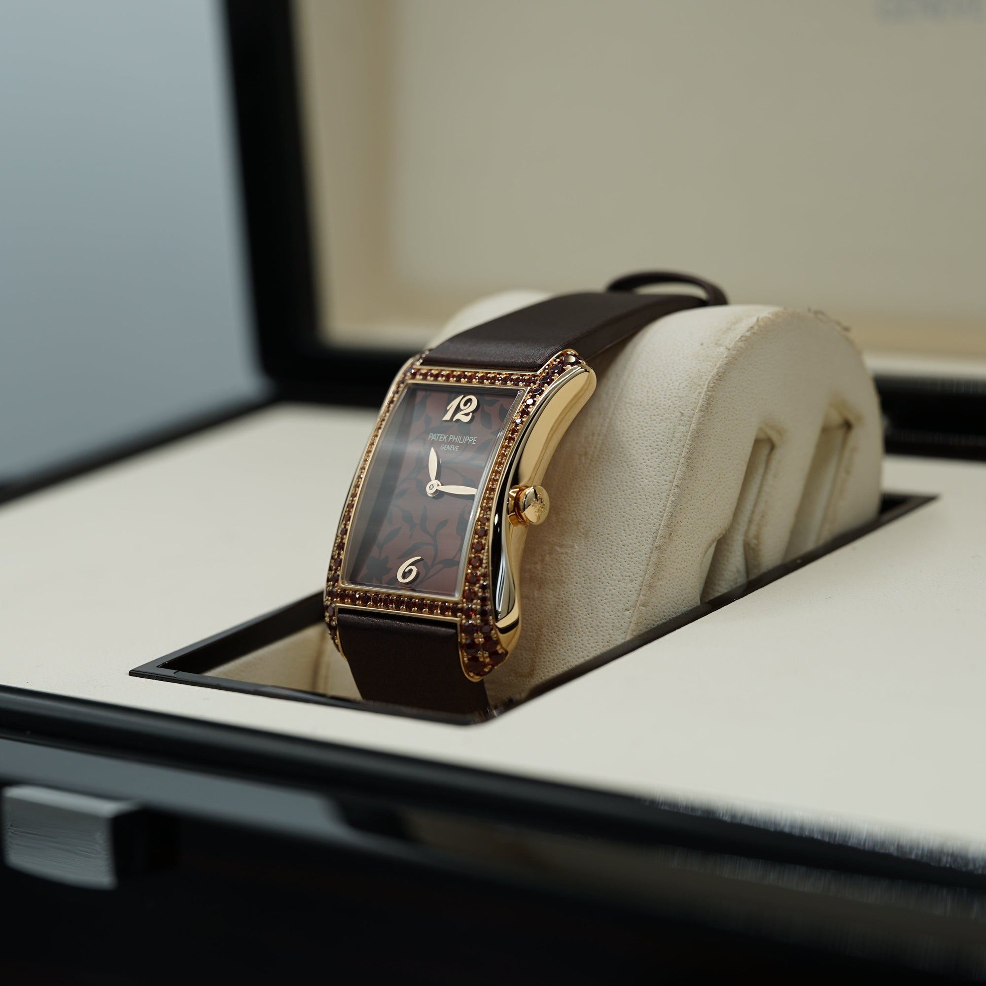 Patek Philippe Gondolo Serata Brown Flora Motif Dial Rose Gold Case   Brown Strap 40.85mm 4962-200R-001 - WATCHXNYC