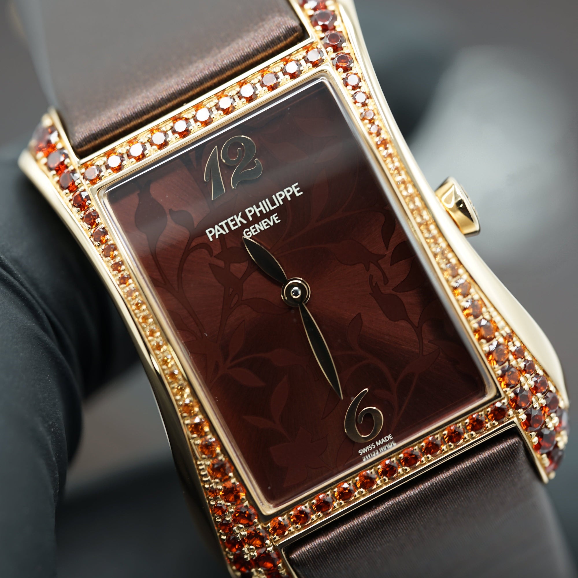 Patek Philippe Gondolo Serata Brown Flora Motif Dial Rose Gold Case   Brown Strap 40.85mm 4962-200R-001 - WATCHXNYC