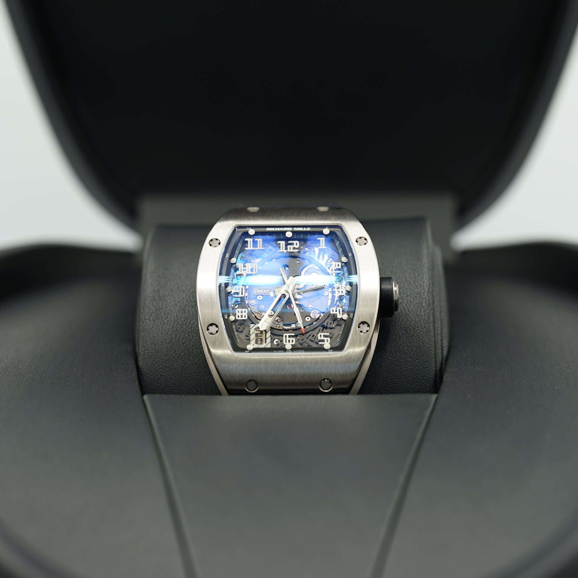 Richard Mille RM005 White Gold 38 mm x 45 mm Transparent Dial White Gold Rubber Strap - WATCHXNYC