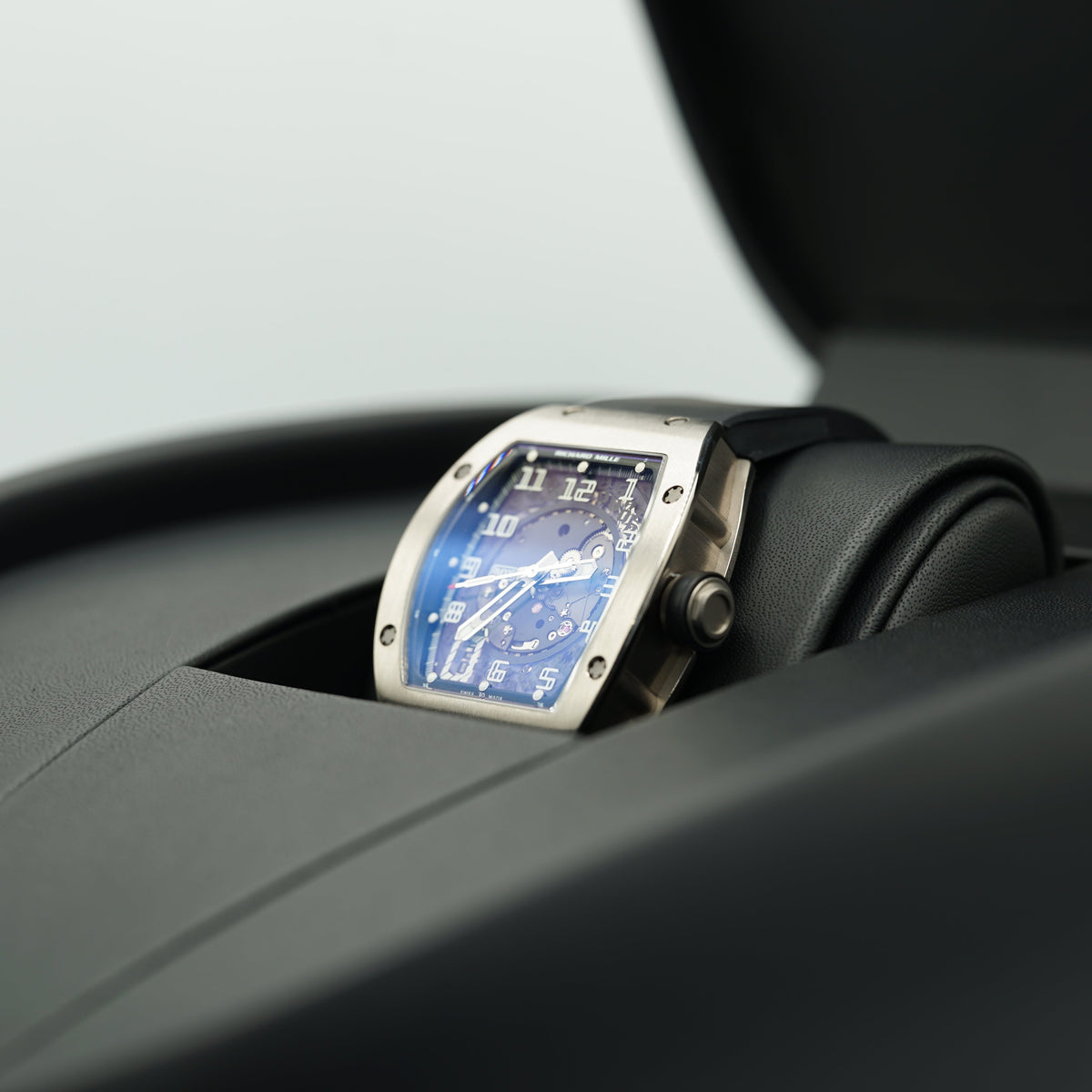 Richard Mille RM005 White Gold 38 mm x 45 mm Transparent Dial White Gold Rubber Strap - WATCHXNYC
