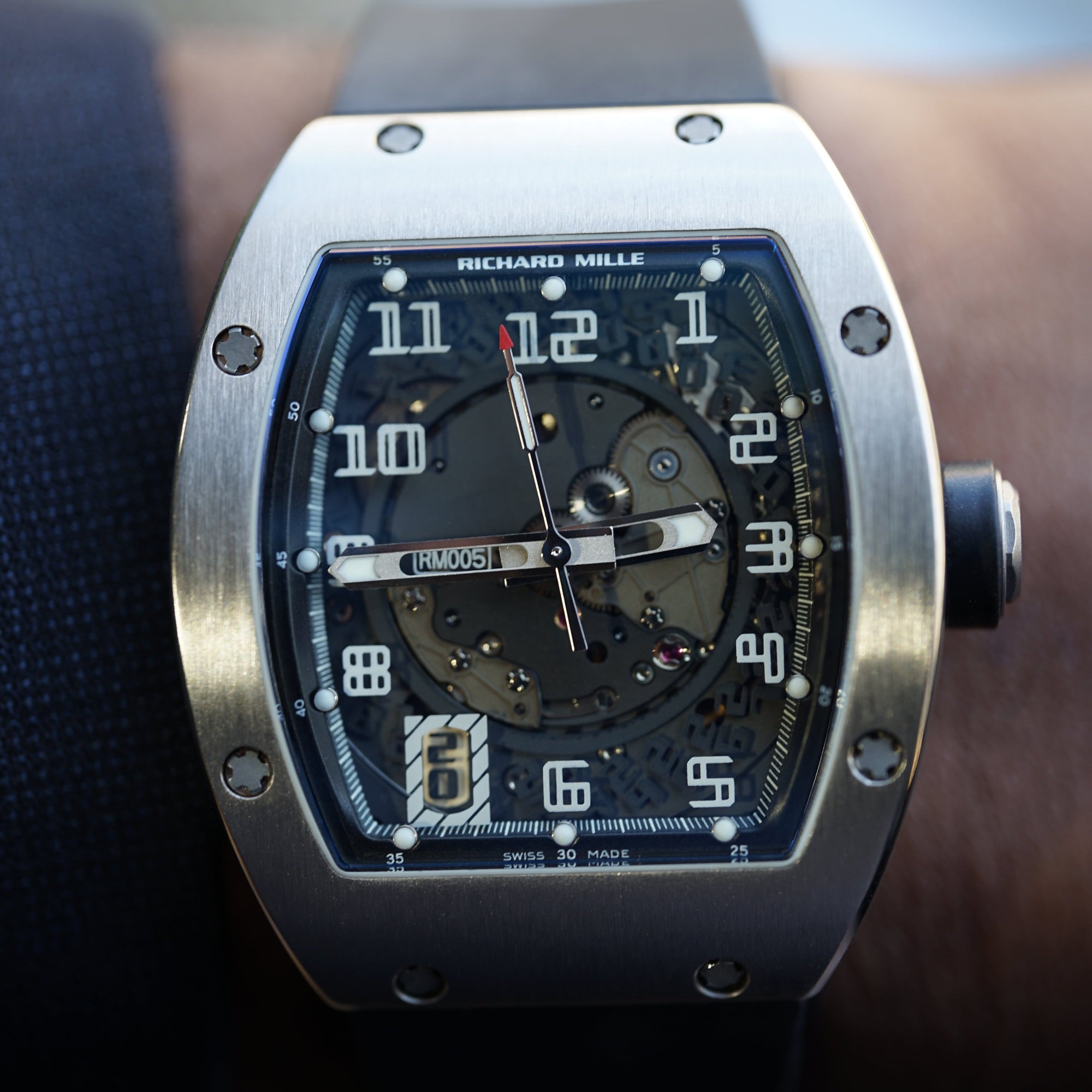 Richard Mille RM005 White Gold 38 mm x 45 mm Transparent Dial White Gold Rubber Strap - WATCHXNYC