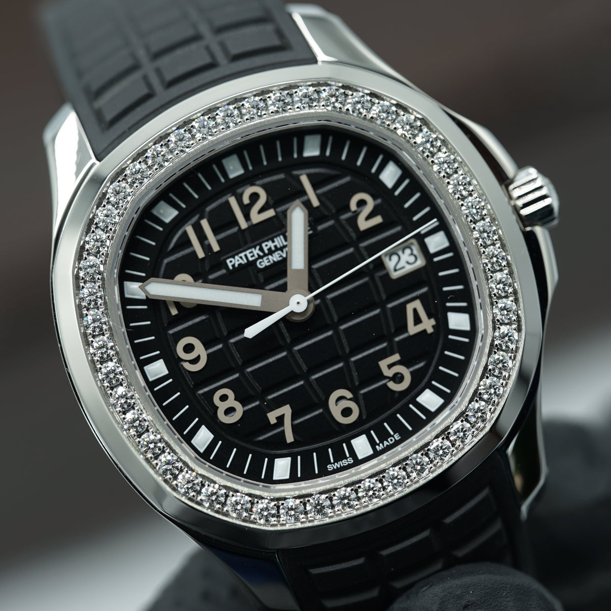 Patek Philippe Aquanaut Luce Black Dial Steel &amp; Diamond Case/Rubber Strap 38.8mm 5267/200A - WATCHXNYC