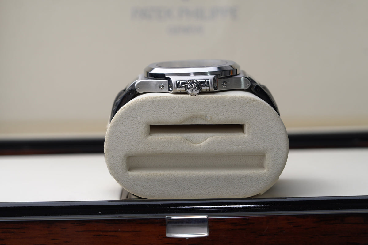 Patek Philippe Nautilus 40.5 mm Black Dial Stainless Steel   Leather Strap 5726A-001 - WATCHXNYC