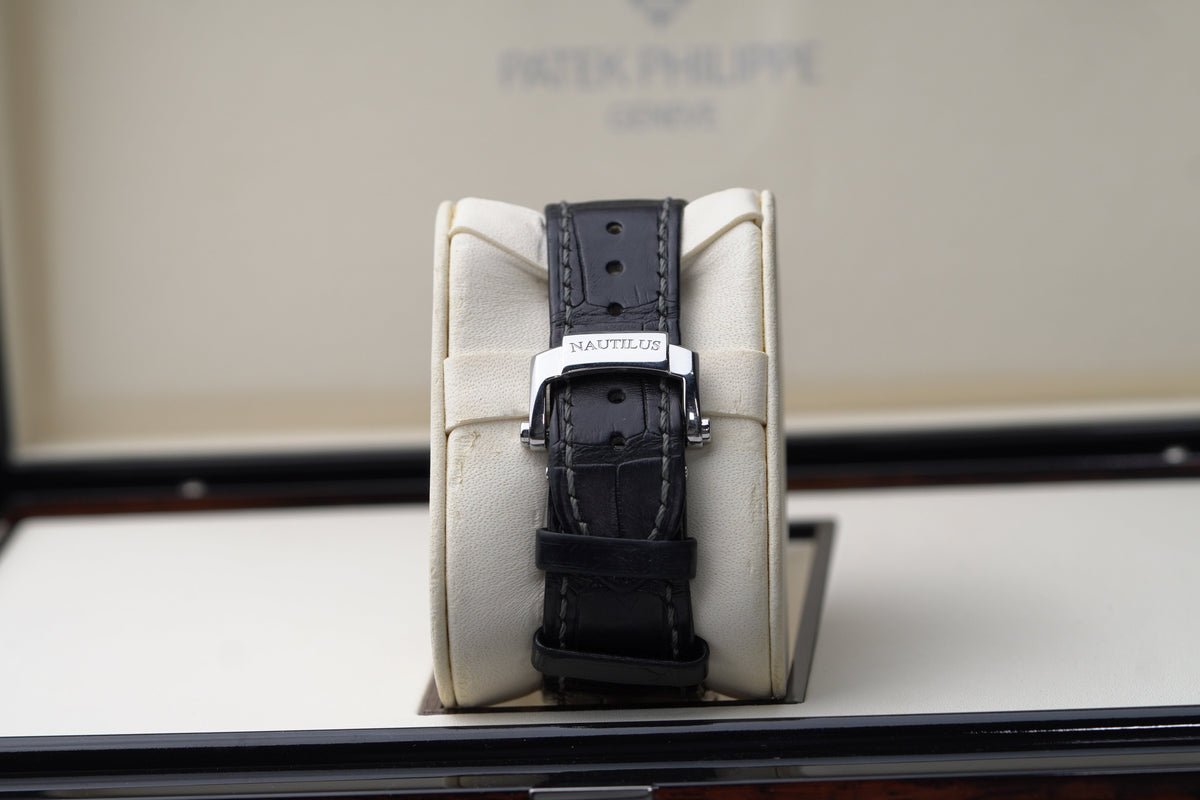 Patek Philippe Nautilus 40.5 mm Black Dial Stainless Steel   Leather Strap 5726A-001 - WATCHXNYC