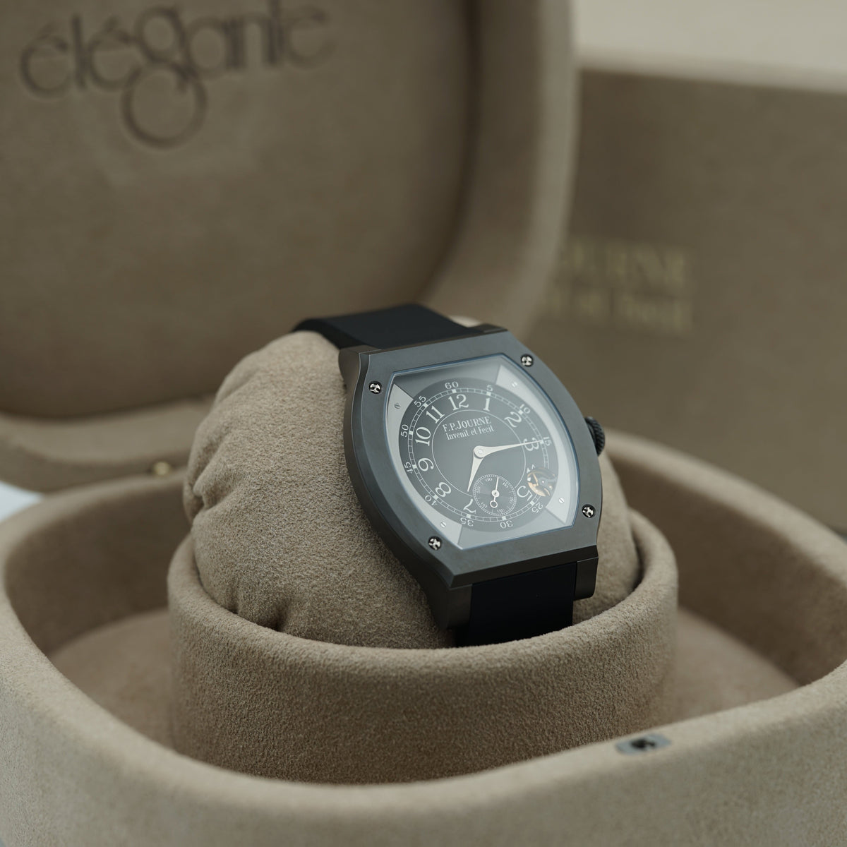 F.P.Journe élégante 48 Titalyt  Black Dial Titanium Rubber Strap - WATCHXNYC