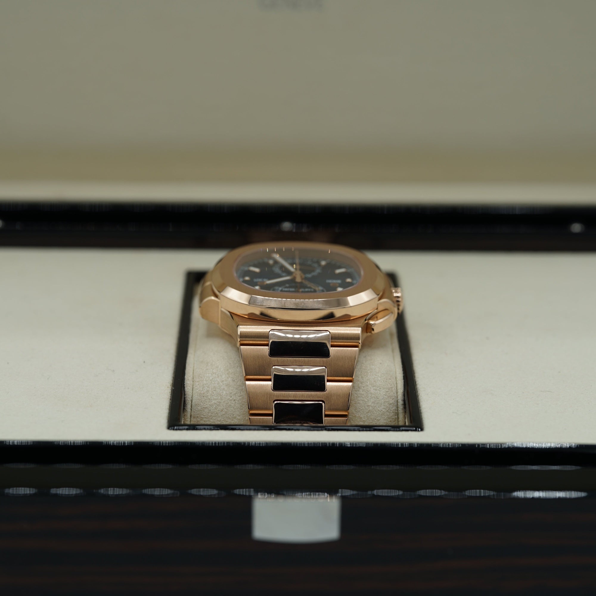 Patek Philippe Flyback Chronograph Travel Time Sunburst  Blue &amp; Gold Dial Rose Gold Case/Bracelet 40.5mm 5990-1R-001 - WATCHXNYC