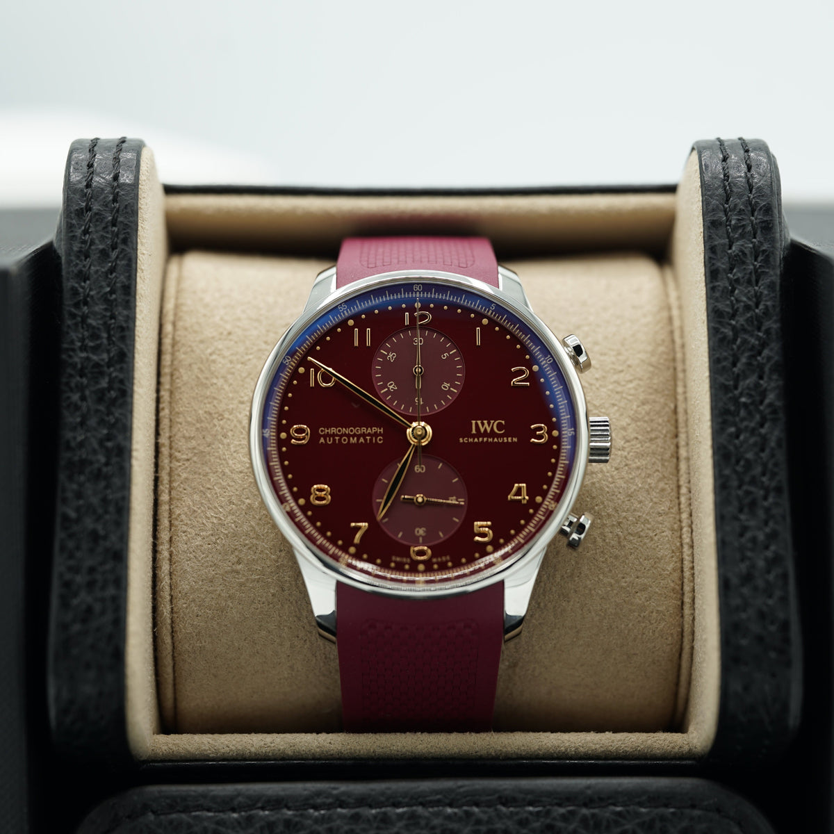 IWC Schaffhausen Portugieser Chronograph Year of the Dragon 41 mm Red Dial Stainless Steel Black Strap IW371629 - WATCHXNYC