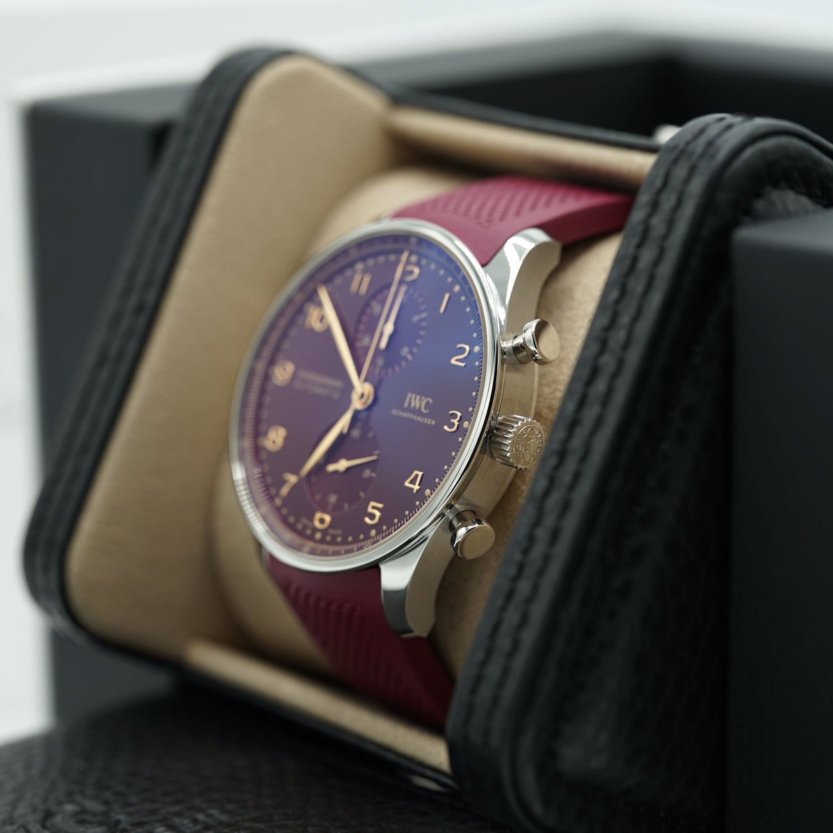 IWC Schaffhausen Portugieser Chronograph Year of the Dragon 41 mm Red Dial Stainless Steel Black Strap IW371629 - WATCHXNYC