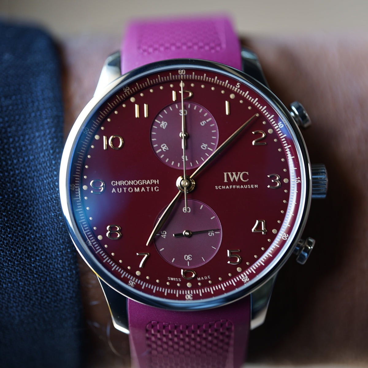 IWC Schaffhausen Portugieser Chronograph Year of the Dragon 41 mm Red Dial Stainless Steel Black Strap IW371629 - WATCHXNYC