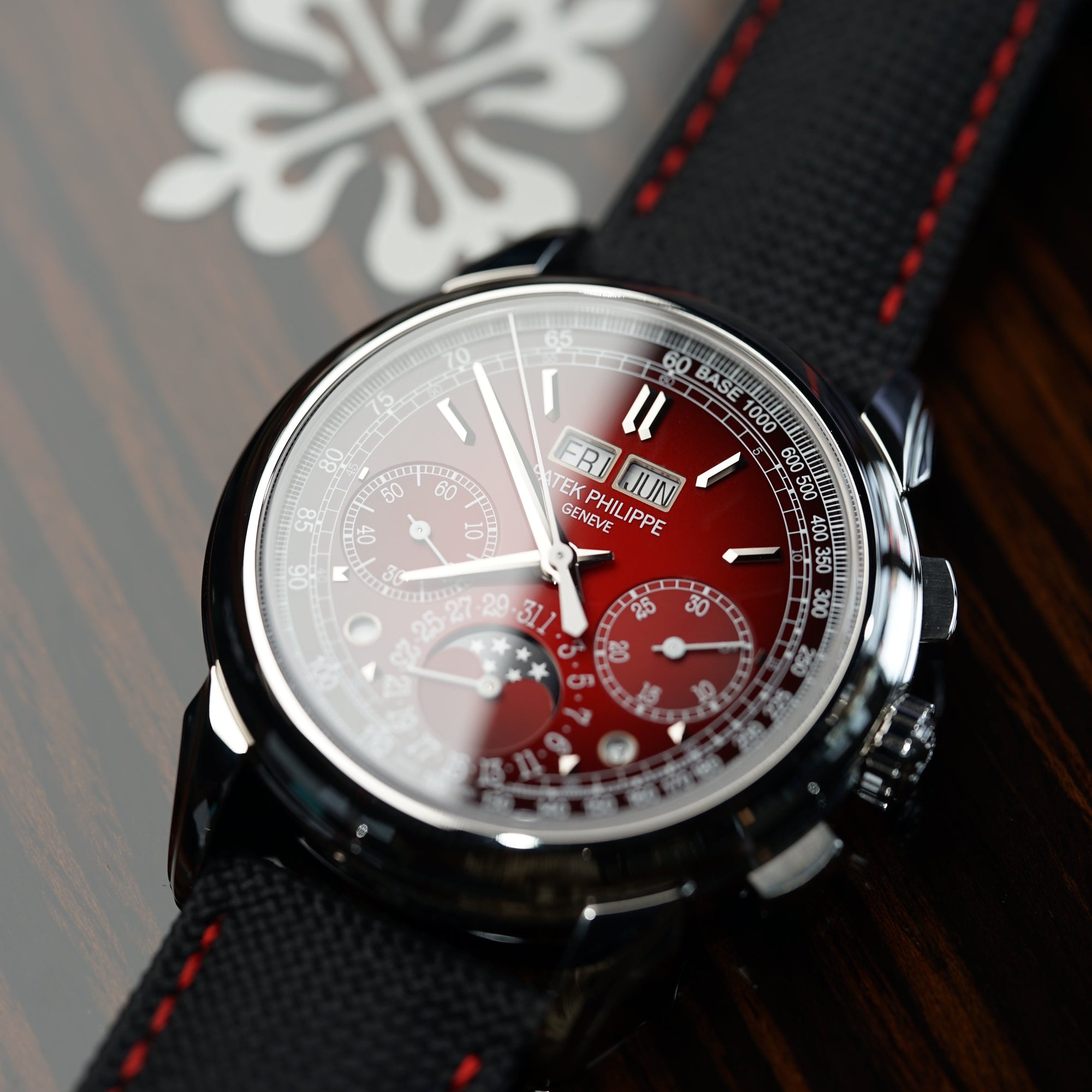 Patek Phillippe Grand Complications Chronograph 41mm Red Dial Platinum Fabric Strap 5270P-017 - WATCHXNYC