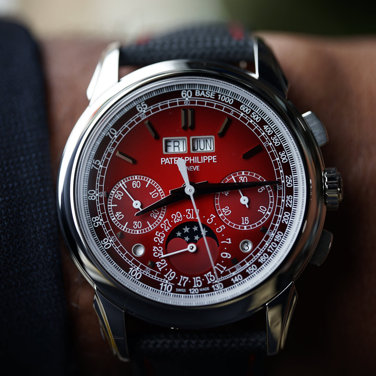 Patek Phillippe Grand Complications Chronograph 41mm Red Dial Platinum Fabric Strap 5270P-017 - WATCHXNYC
