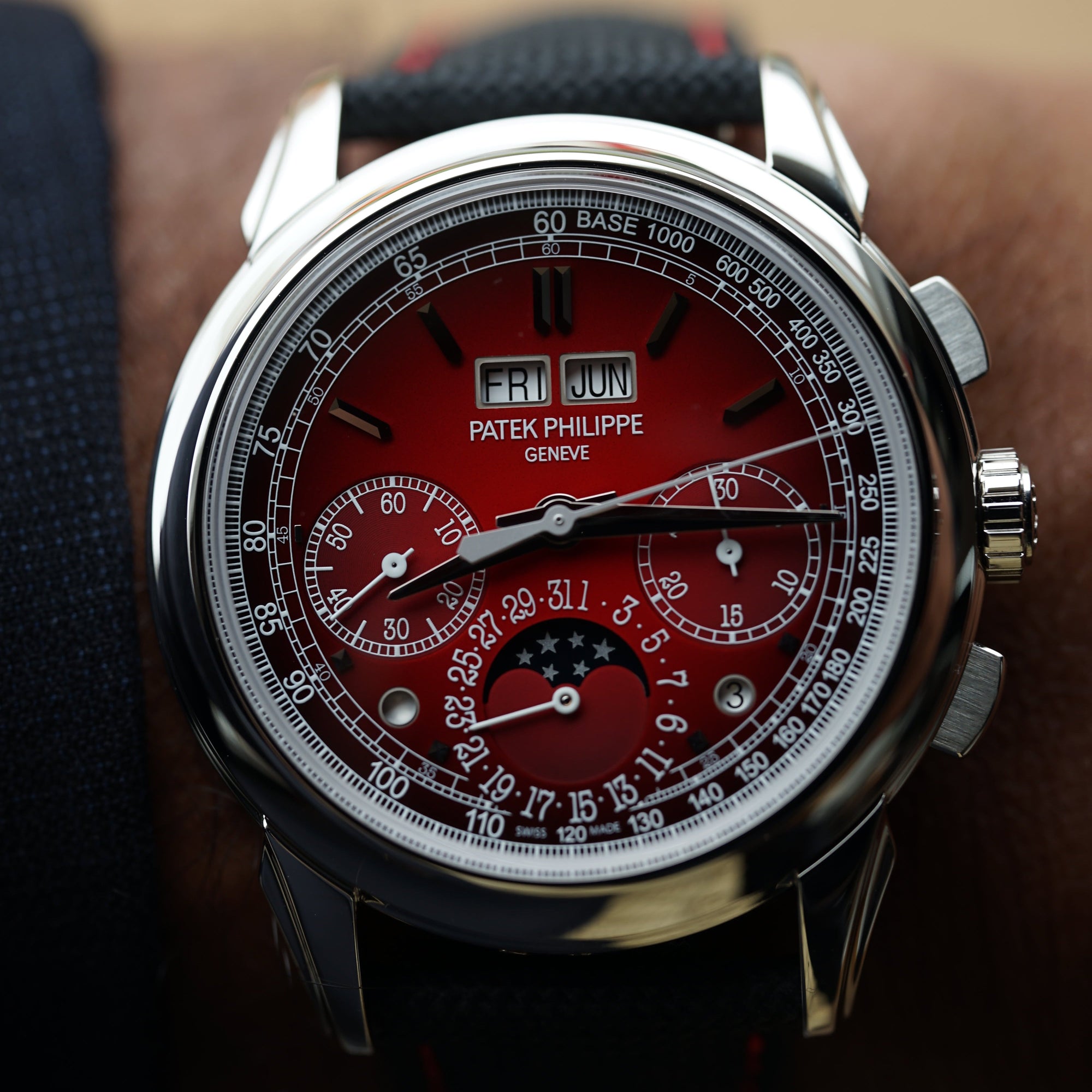 Patek Phillippe Grand Complications Chronograph 41mm Red Dial Platinum Fabric Strap 5270P-017 - WATCHXNYC