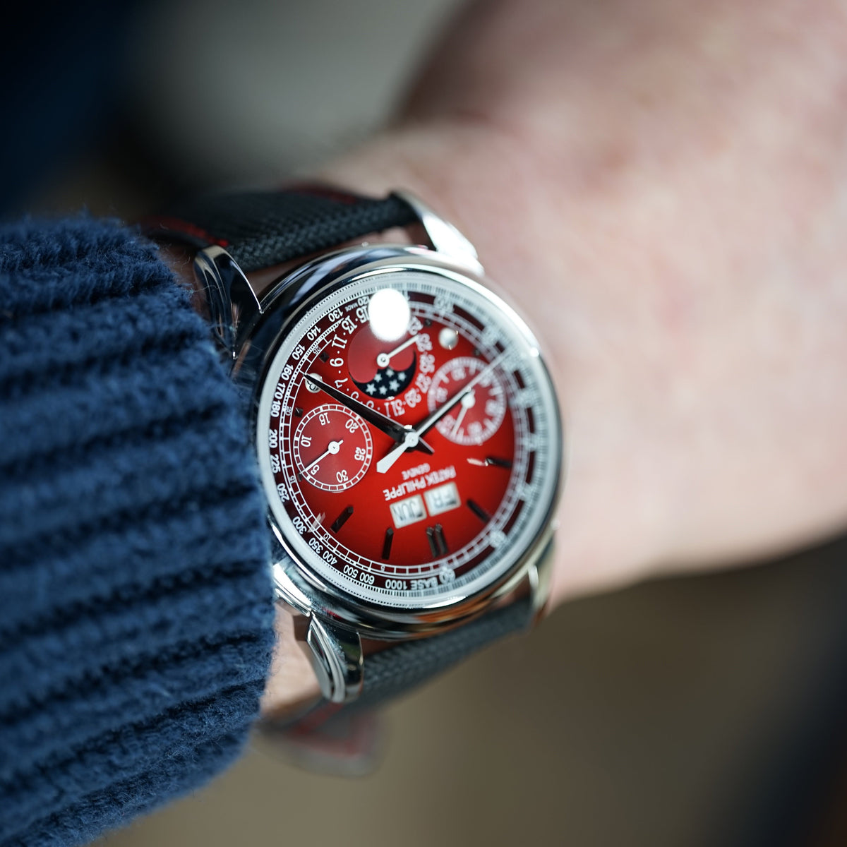 Patek Phillippe Grand Complications Chronograph 41mm Red Dial Platinum Fabric Strap 5270P-017 - WATCHXNYC