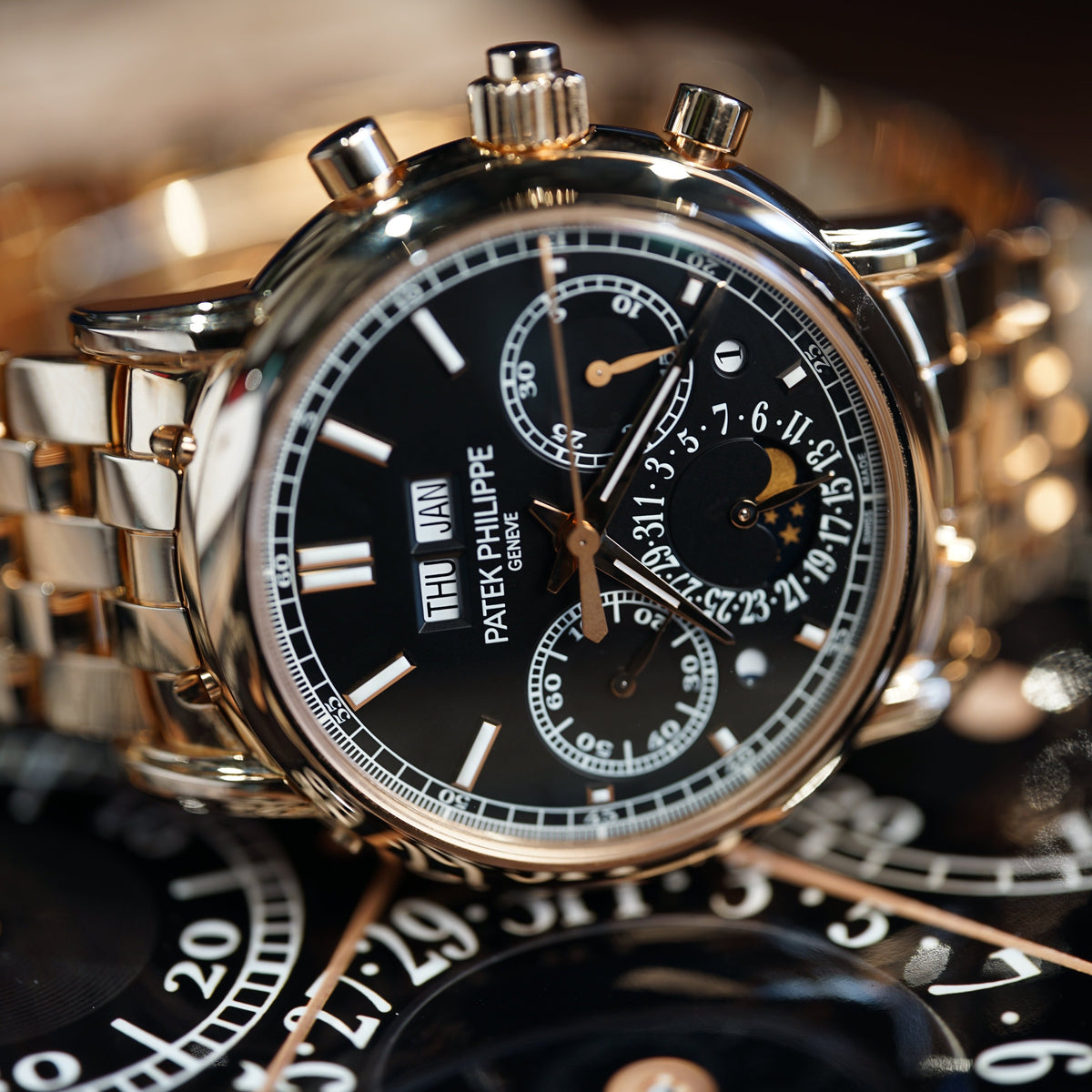Patek Philippe Perpetual Calendar Grand Complications 40.2mm Black Dial Rose Gold 5204/1R-001 - WATCHXNYC
