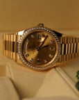 Rolex Day-Date 36 mm Champagne-Colour Set With Diamonds Dial 18k Yellow Gold President Bracelet 128348rbr-0080 - WATCHXNYC