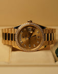 Rolex Day-Date 36 mm Champagne-Colour Set With Diamonds Dial 18k Yellow Gold President Bracelet 128348rbr-0080 - WATCHXNYC