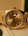 Rolex Day-Date 36 mm Champagne-Colour Set With Diamonds Dial 18k Yellow Gold President Bracelet 128348rbr-0080 - WATCHXNYC