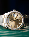 Rolex Day-Date 36 mm Champagne-Colour Set With Diamonds Dial 18k Yellow Gold President Bracelet 128348rbr-0080 - WATCHXNYC