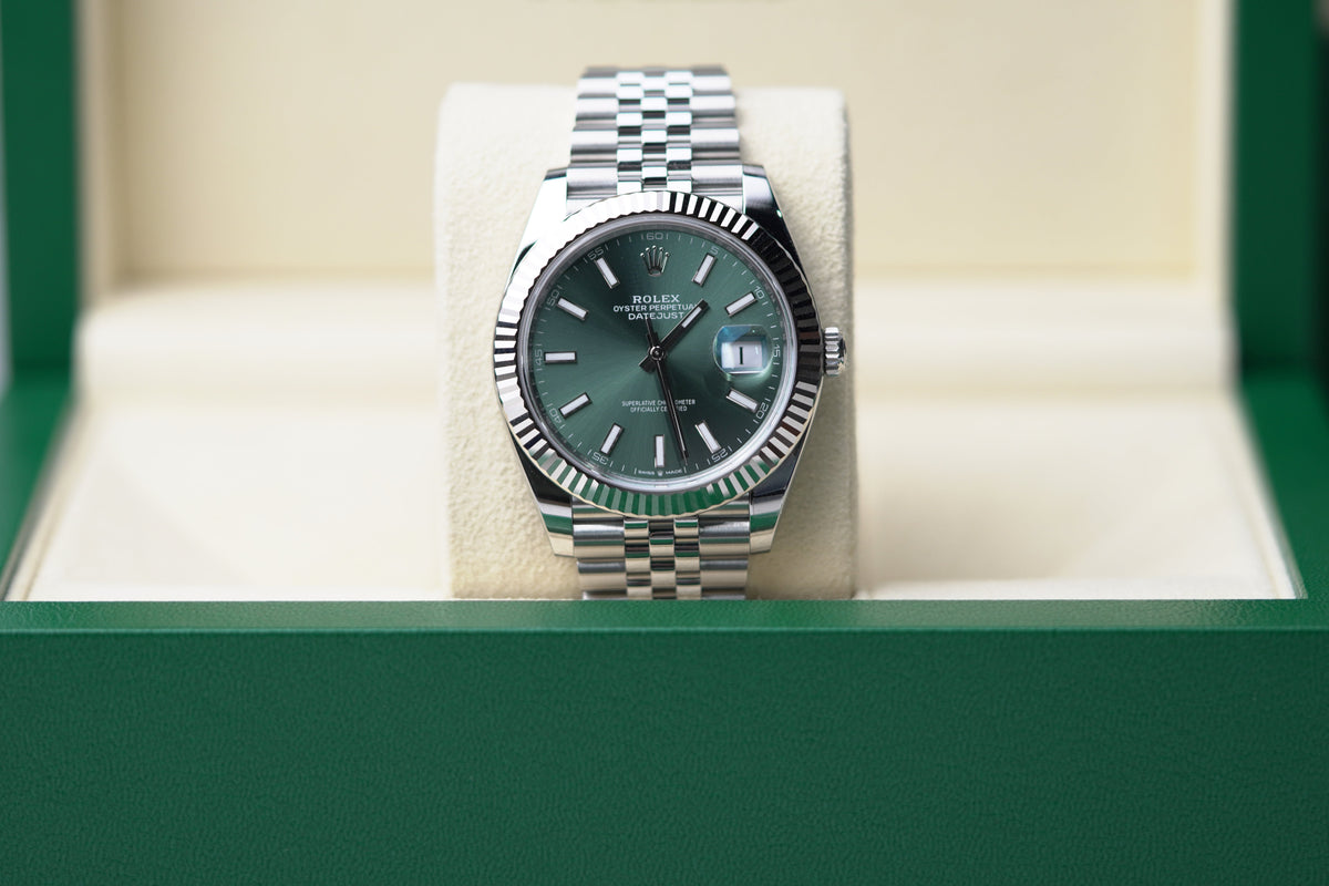 Rolex Datejust 41 mm Mint Green Dial Oystersteel and White Gold Jubilee Bracelet 126334-0028 - WATCHXNYC
