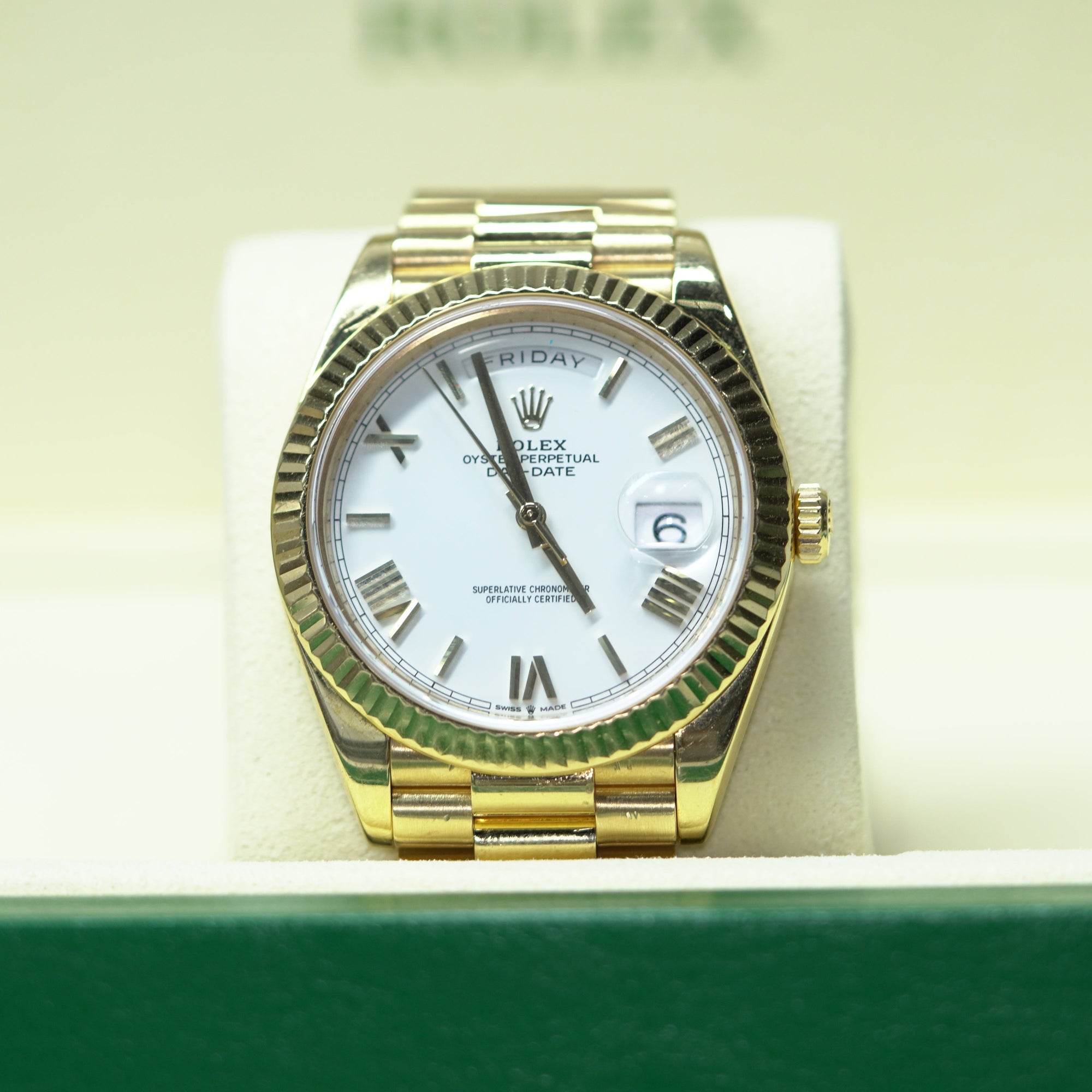 Rolex Day-Date 40 40 mm White Dial 18k Yellow Gold President Bracelet 228238-0042 - WATCHXNYC