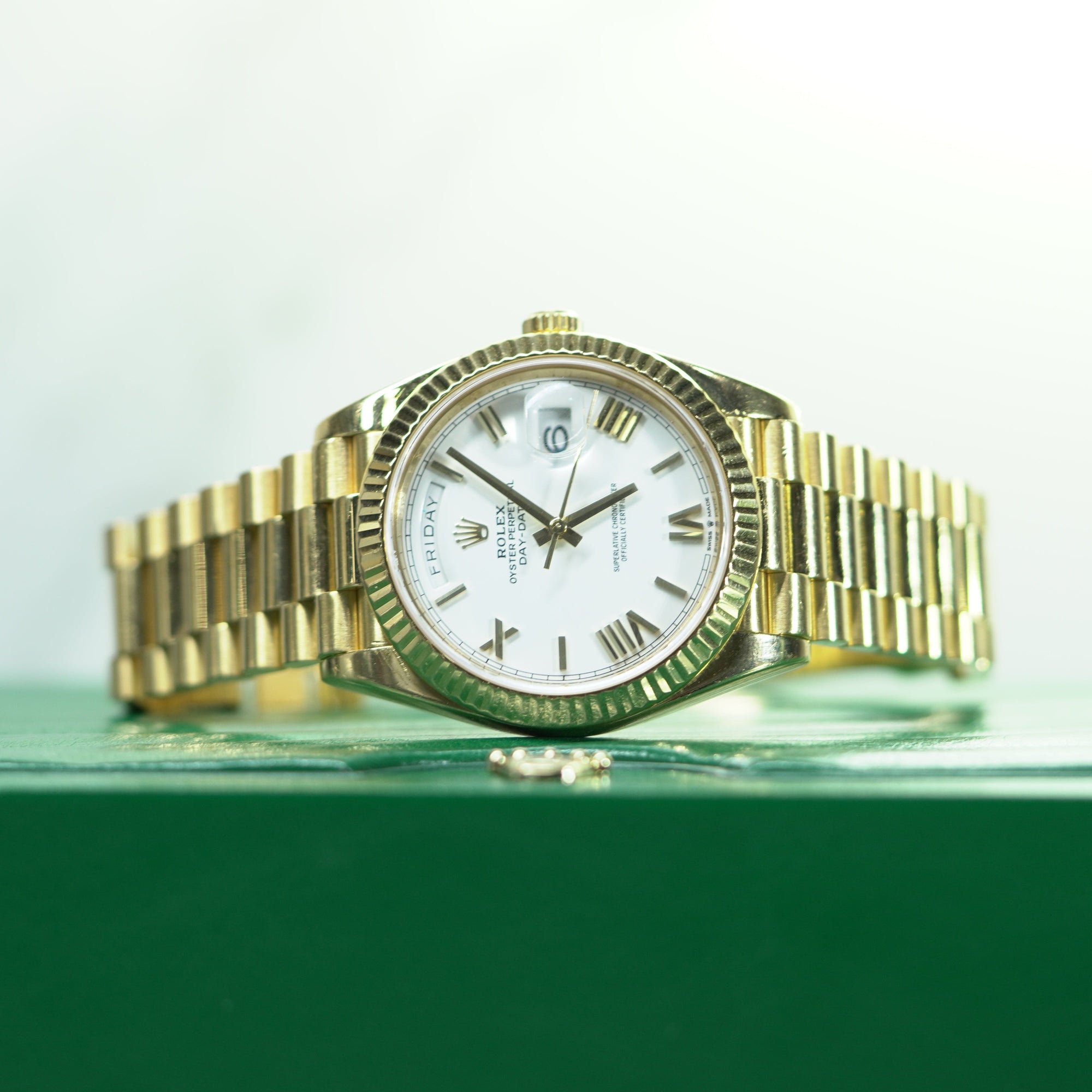 Rolex Day-Date 40 40 mm White Dial 18k Yellow Gold President Bracelet 228238-0042 - WATCHXNYC