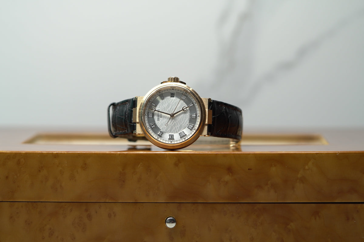 Breguet Marine 40 mm Silver Dial 18k Rose Gold Brown Leather Strap 5517BR/12/9ZU - WATCHXNYC
