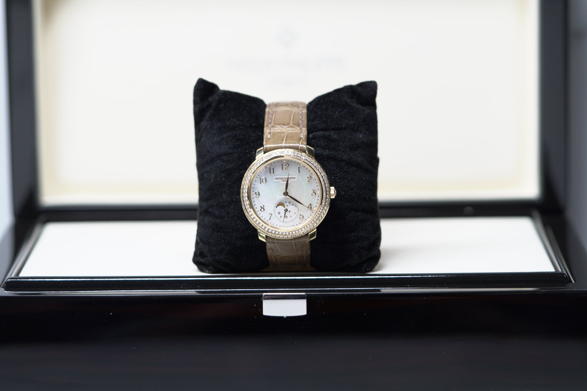 Patek Philippe Complications Moon Phase 33.3mm White Mother of Pearl Dial White Gold 4968G-010 - WATCHXNYC