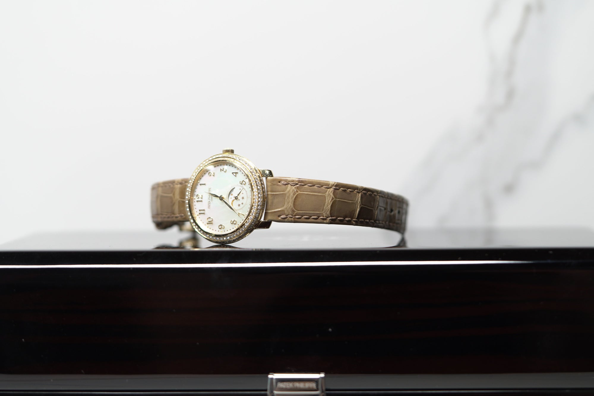 Patek Philippe Complications Moon Phase 33.3mm White Mother of Pearl Dial White Gold 4968G-010 - WATCHXNYC