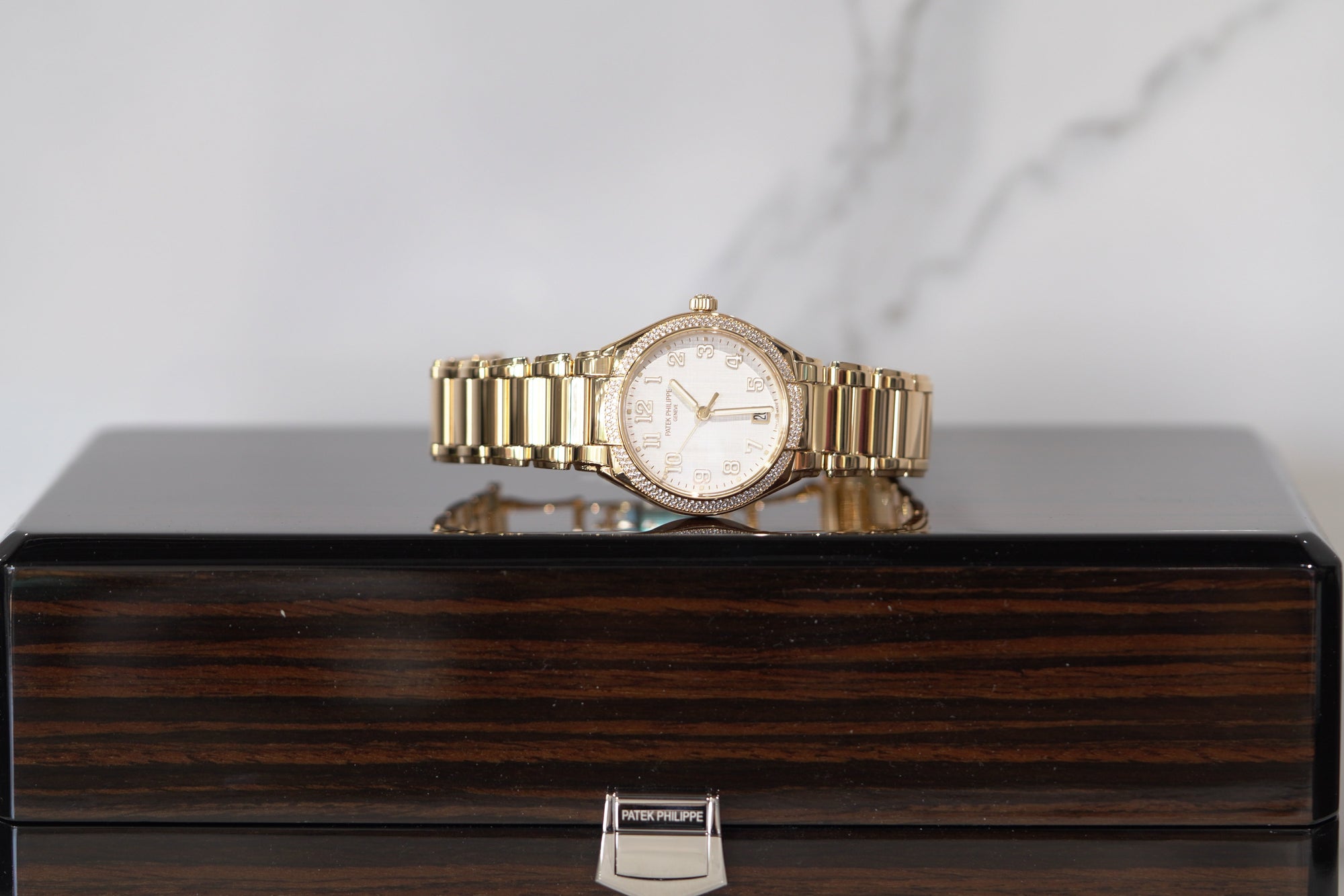 Patek Philippe Twenty~4 Automatic Satin/Linen White Dial Rose Gold &amp; Diamond Case/Braclet 36mm 7300-1200R-010 - WATCHXNYC
