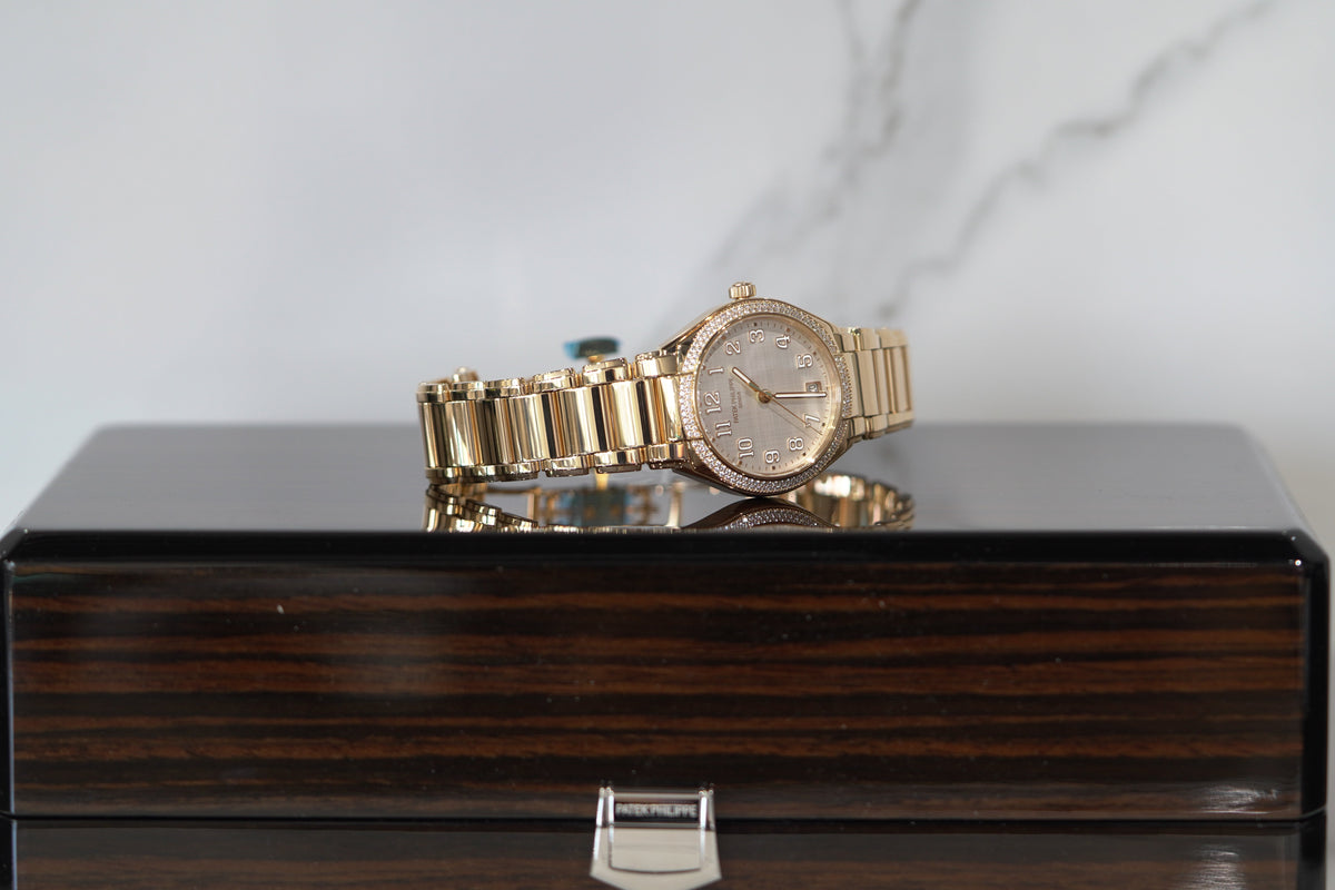 Patek Philippe Twenty~4 Automatic Satin/Linen White Dial Rose Gold &amp; Diamond Case/Braclet 36mm 7300-1200R-010 - WATCHXNYC