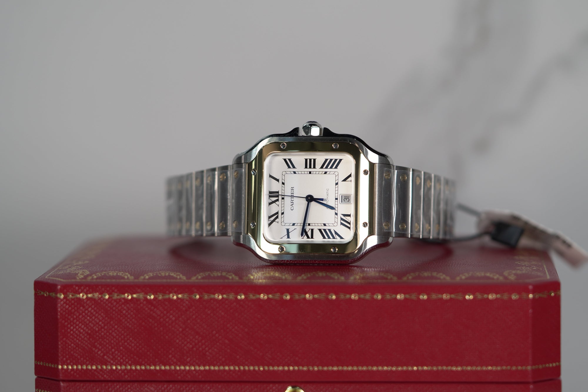 Cartier Santos Large 47.5 mm x 39.8 mm Yellow Gold Silver Dial Steel Bracelet W2SA0009 - WATCHXNYC